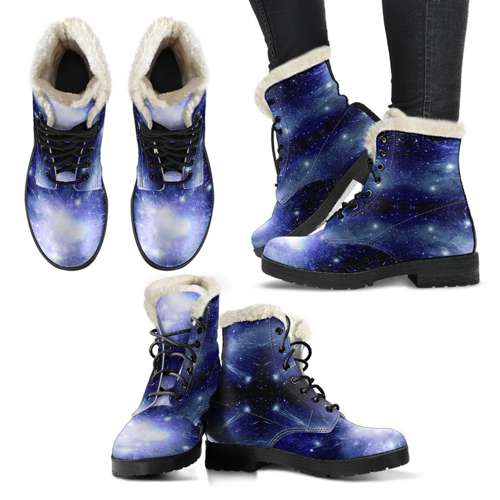 Blue Galaxy Space Stardust Print Comfy Winter Boots-grizzshop