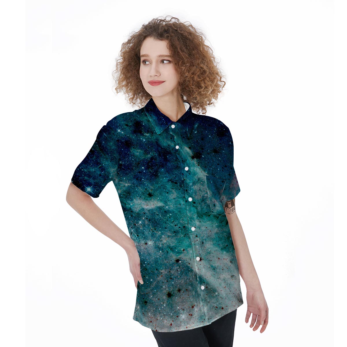 Blue Galaxy Space Women's Short Sleeve Shirts-grizzshop