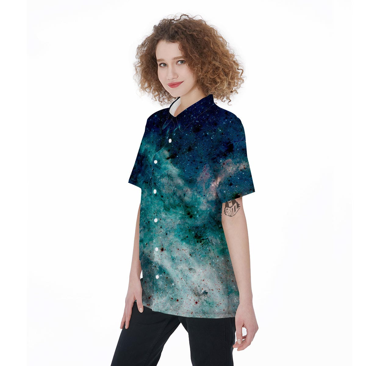 Blue Galaxy Space Women's Short Sleeve Shirts-grizzshop