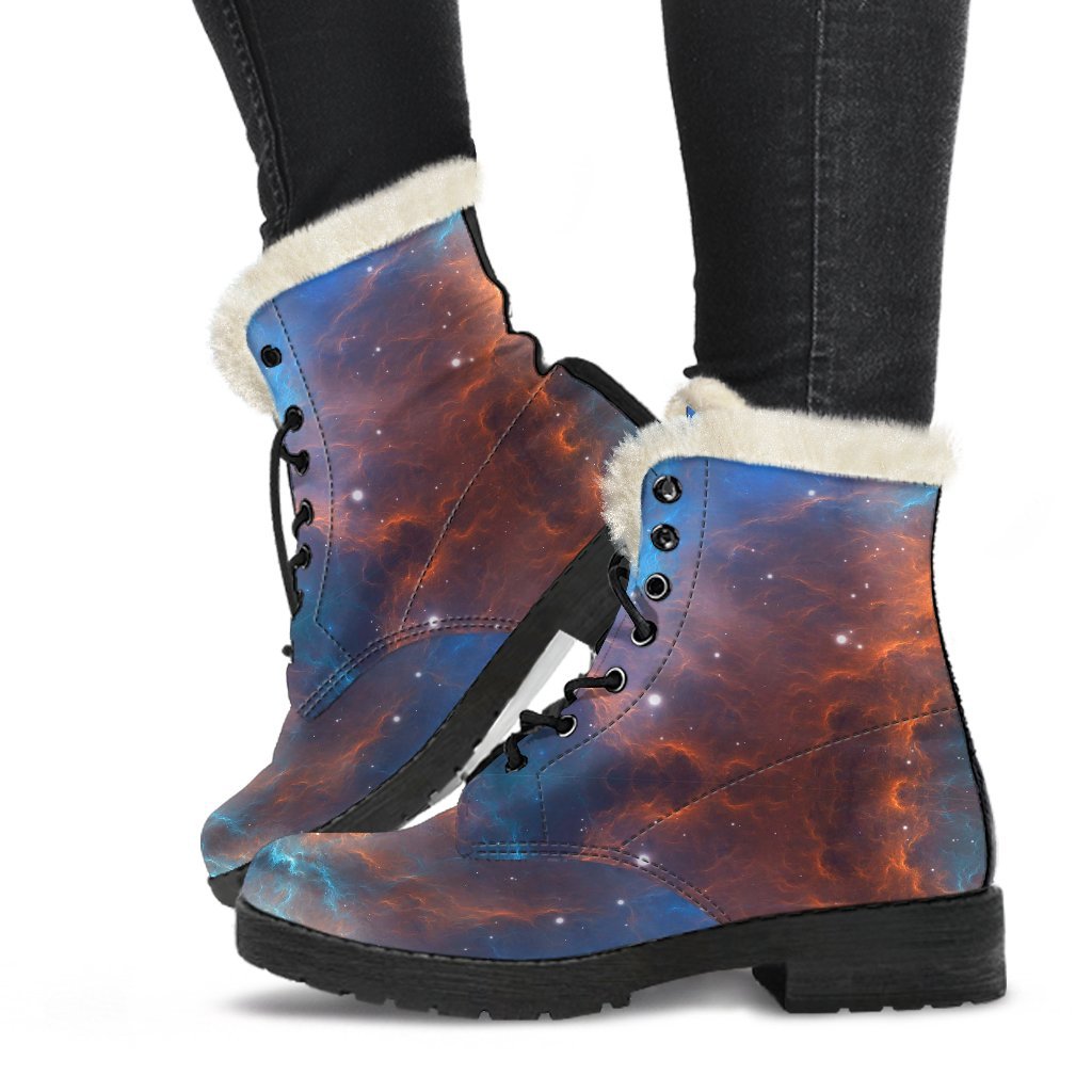 Blue Geomagnetic Storm Galaxy Space Print Comfy Winter Boots-grizzshop