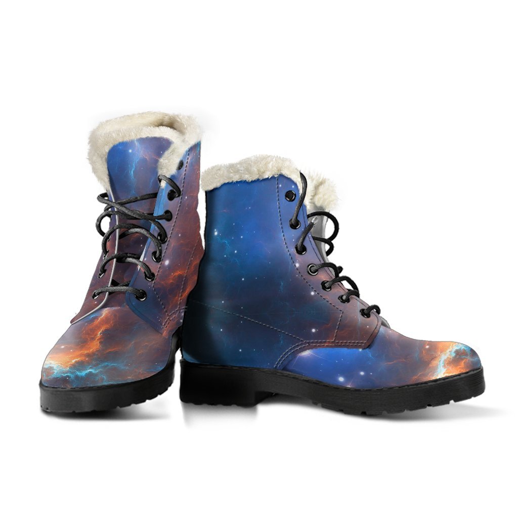 Blue Geomagnetic Storm Galaxy Space Print Comfy Winter Boots-grizzshop