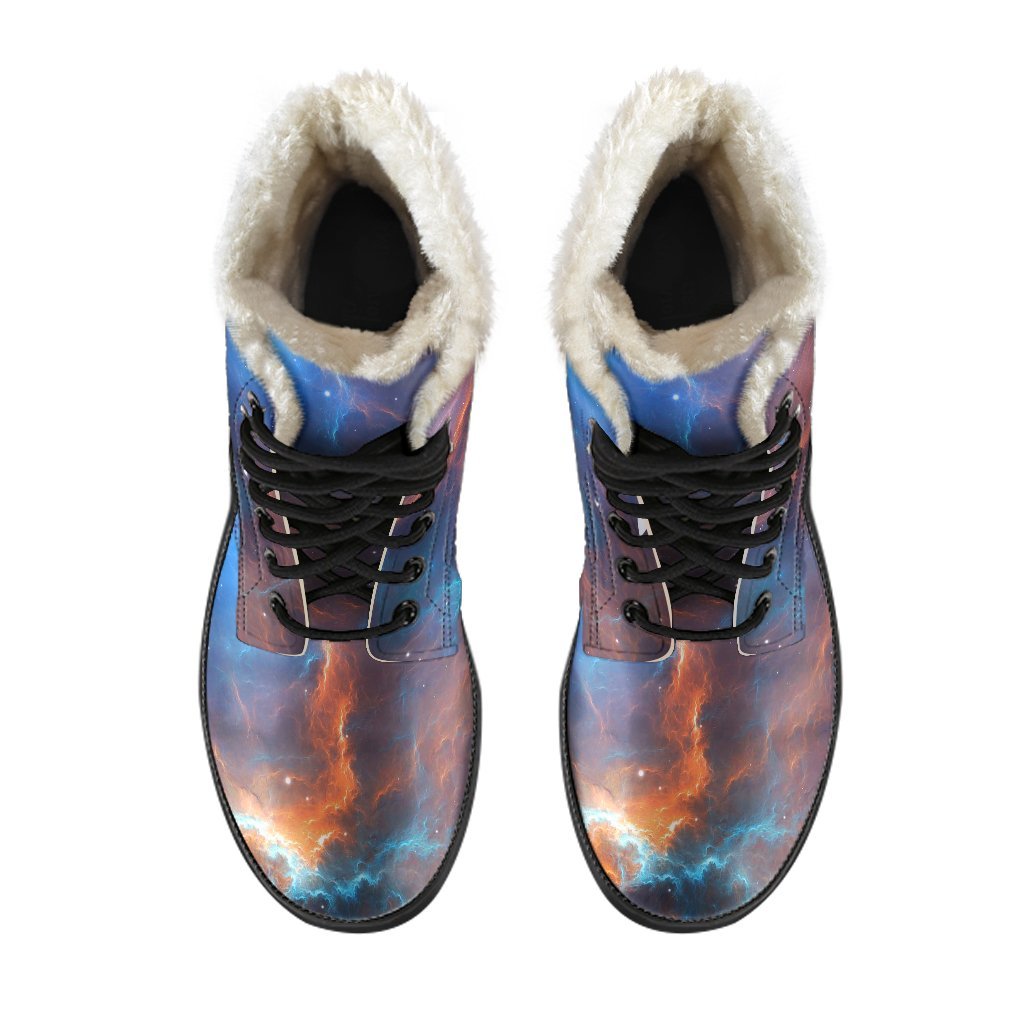 Blue Geomagnetic Storm Galaxy Space Print Comfy Winter Boots-grizzshop