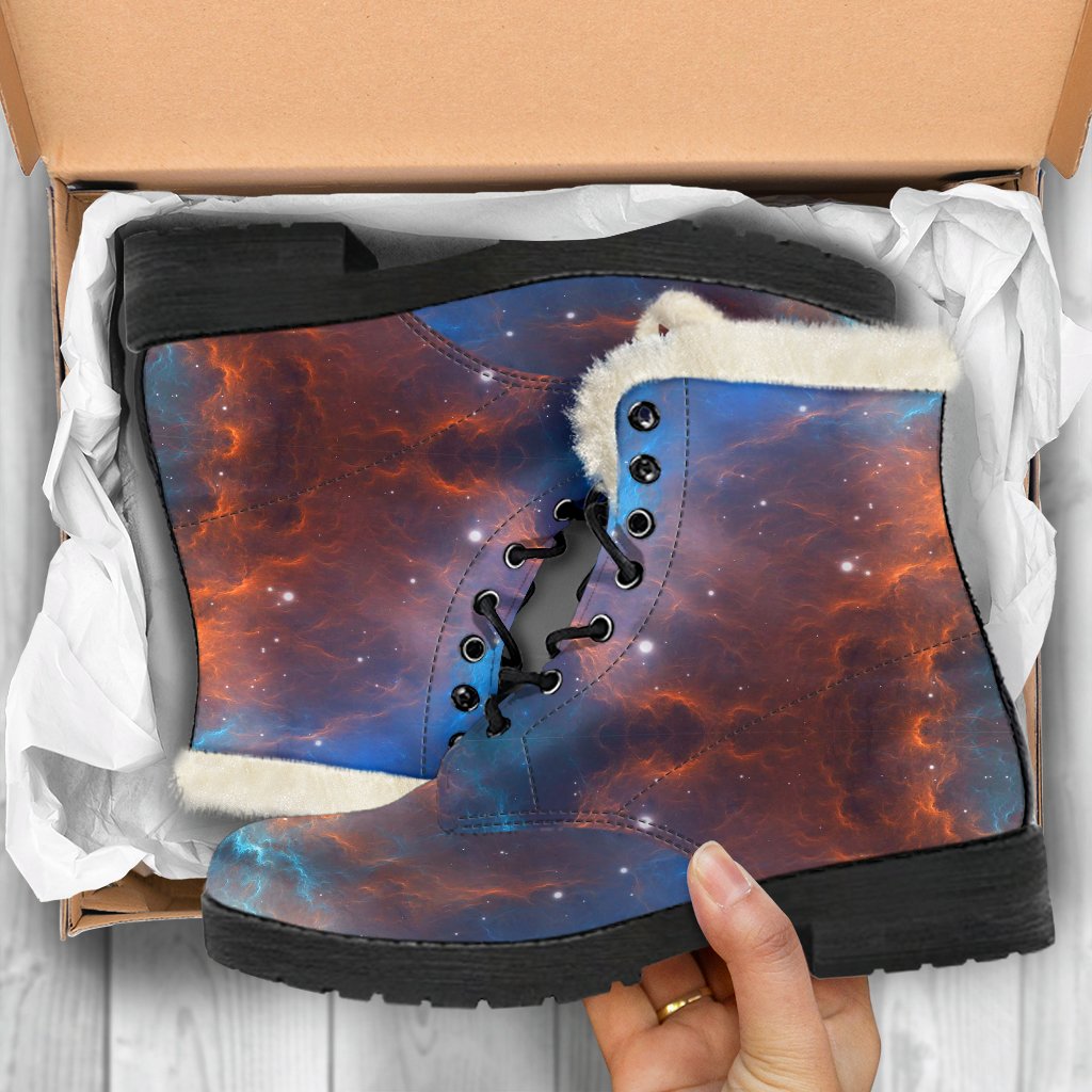 Blue Geomagnetic Storm Galaxy Space Print Comfy Winter Boots-grizzshop