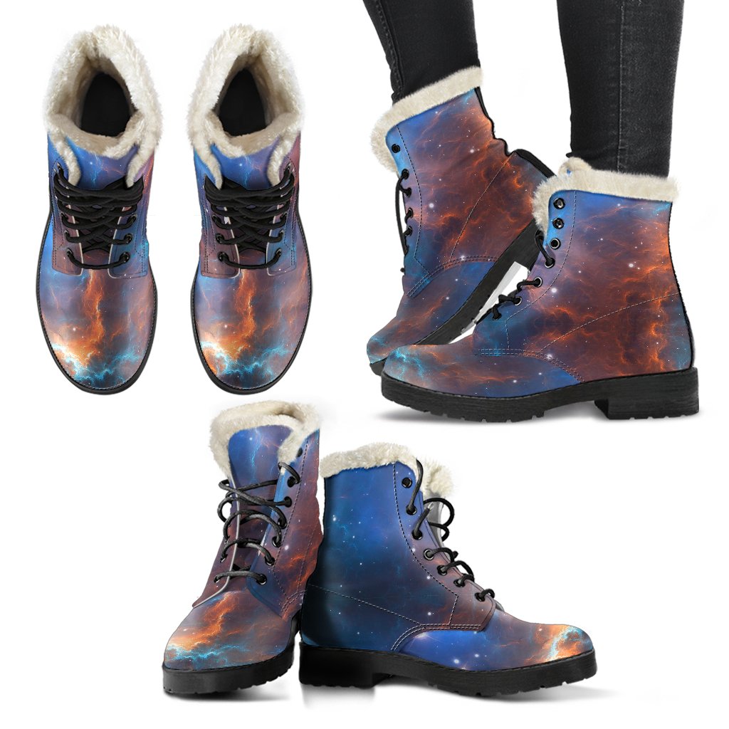 Blue Geomagnetic Storm Galaxy Space Print Comfy Winter Boots-grizzshop