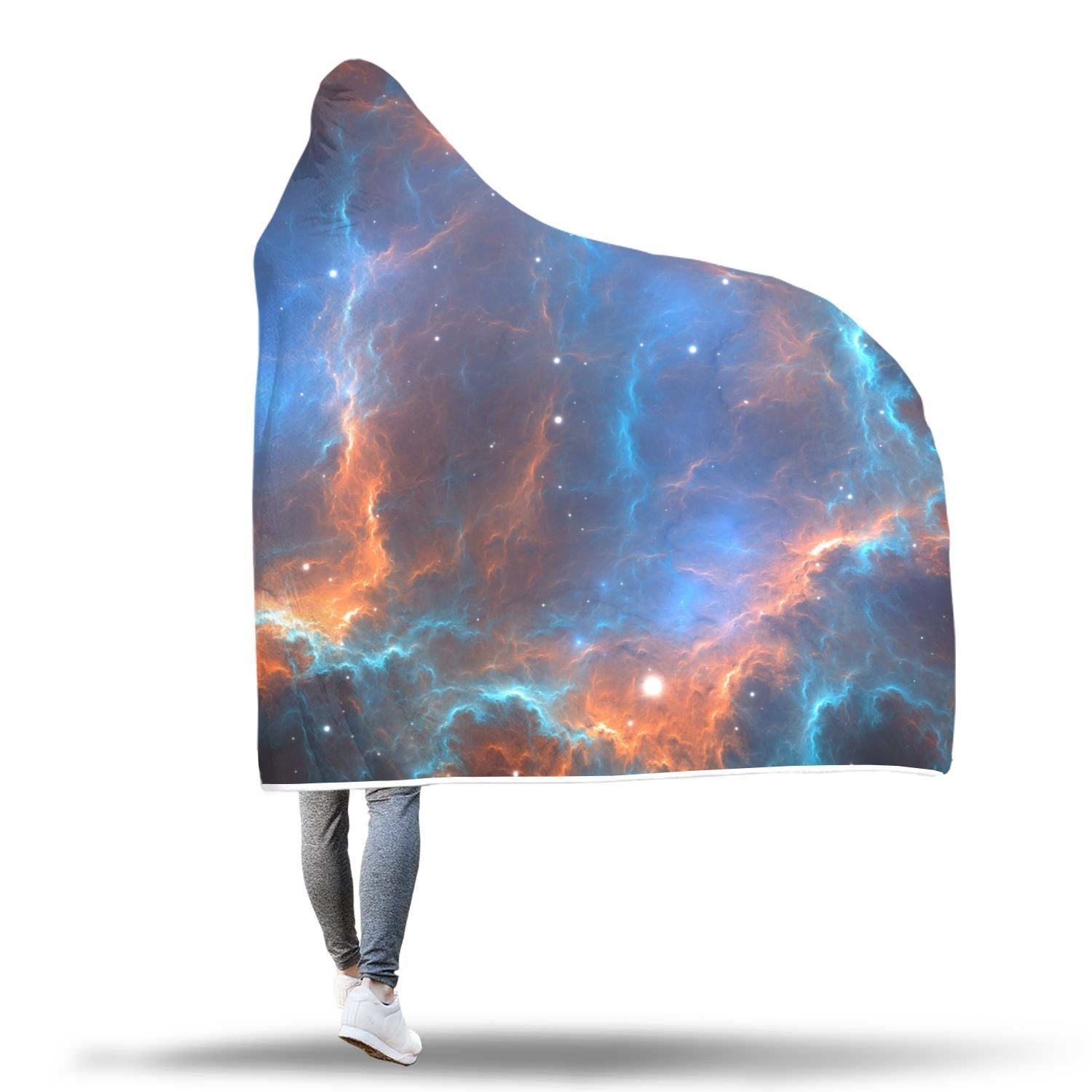 Blue Geomagnetic Storm Galaxy Space Print Hooded Blanket-grizzshop