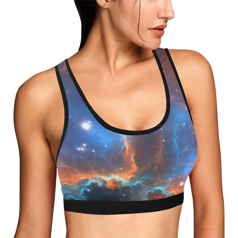 Blue Geomagnetic Storm Galaxy Space Print Women Sports Bra-grizzshop