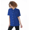 Blue Glitter Texture Print Women's Short Sleeve Shirts-grizzshop