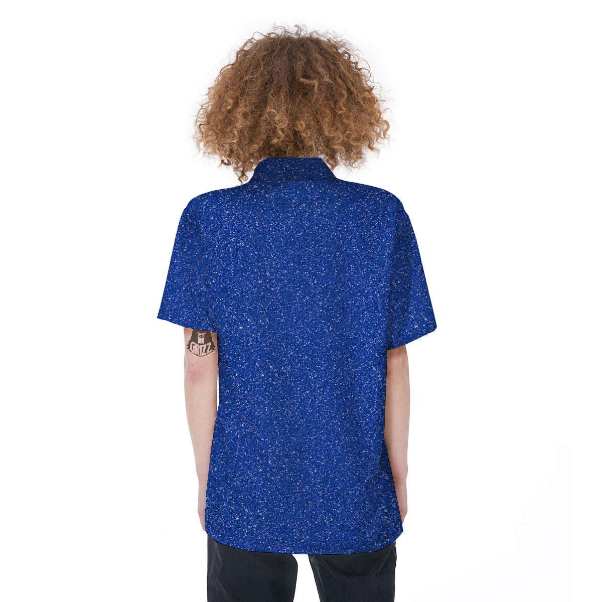 Blue Glitter Texture Print Women's Short Sleeve Shirts-grizzshop