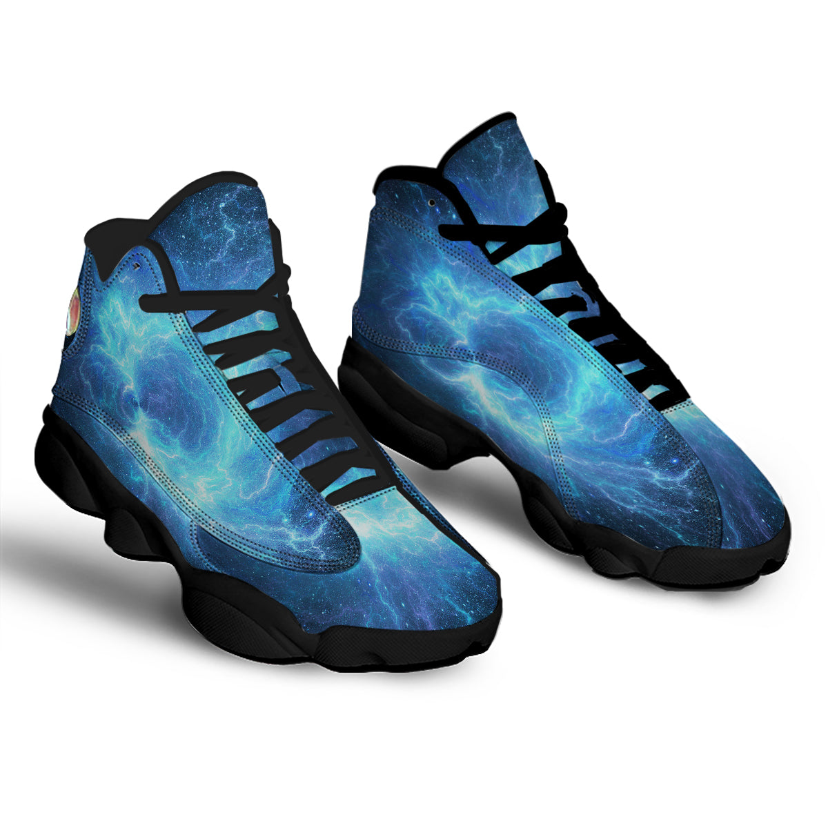 Blue Glowing Giant Lightning In Space Print Black Basketball Shoes-grizzshop