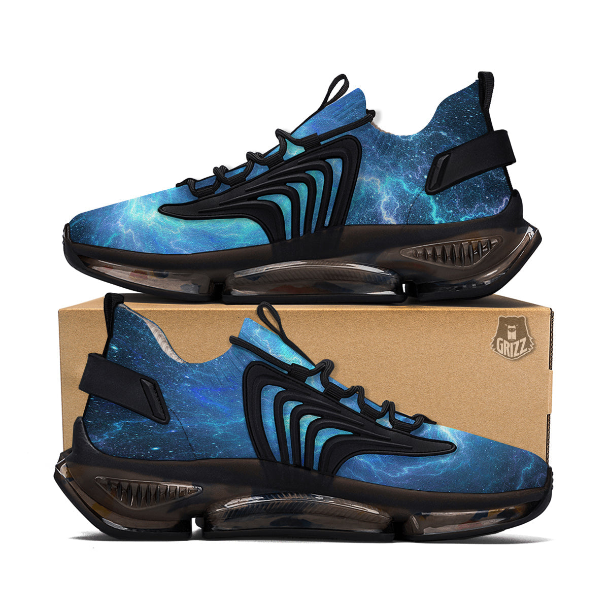 Blue Glowing Giant Lightning In Space Print Black Gym Shoes-grizzshop