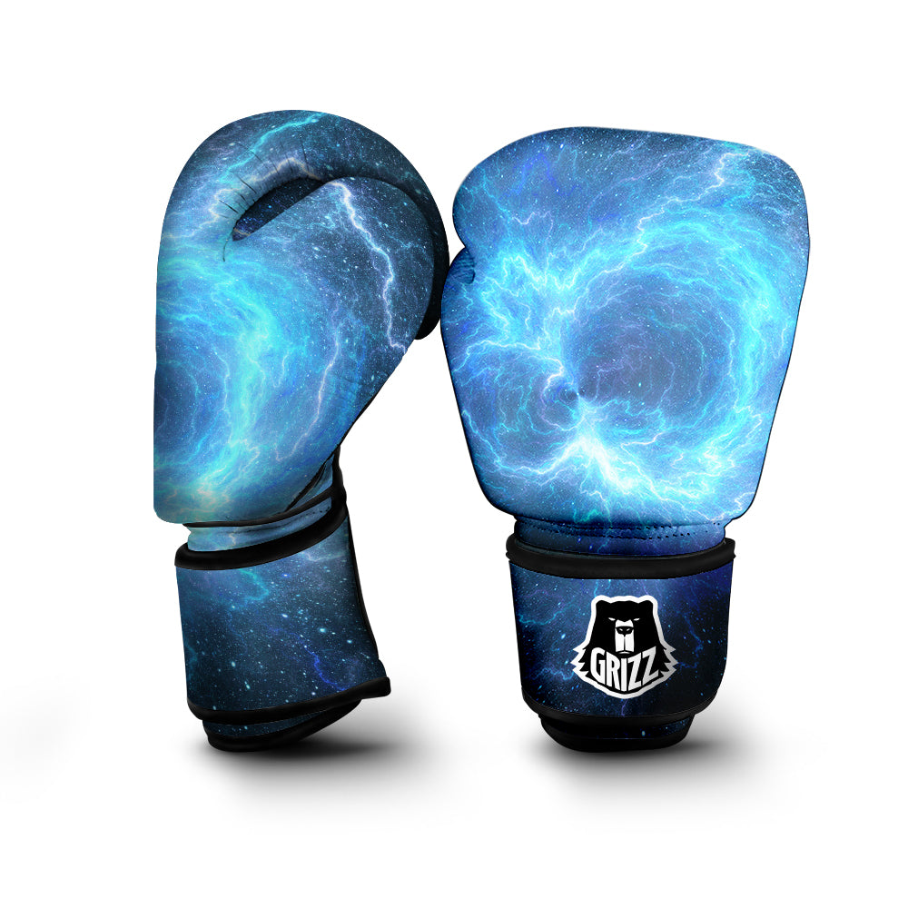 Blue Glowing Giant Lightning In Space Print Boxing Gloves-grizzshop