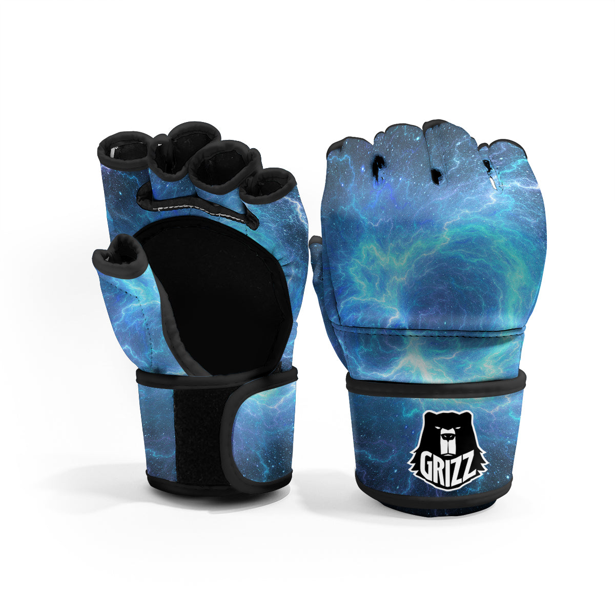 Blue Glowing Giant Lightning In Space Print MMA Gloves-grizzshop