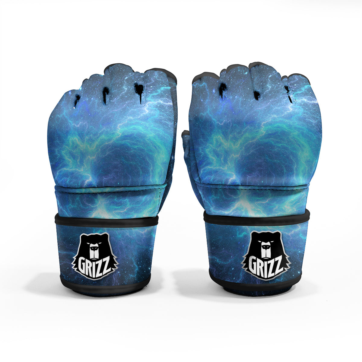 Blue Glowing Giant Lightning In Space Print MMA Gloves-grizzshop