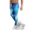 Blue Glowing Giant Lightning In Space Print Men's Leggings-grizzshop