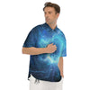 Blue Glowing Giant Lightning In Space Print Men's Short Sleeve Shirts-grizzshop