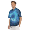 Blue Glowing Giant Lightning In Space Print Men's Short Sleeve Shirts-grizzshop