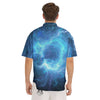 Blue Glowing Giant Lightning In Space Print Men's Short Sleeve Shirts-grizzshop