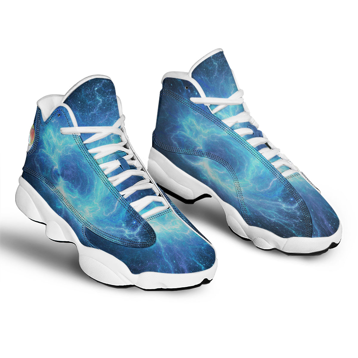 Blue Glowing Giant Lightning In Space Print White Basketball Shoes-grizzshop