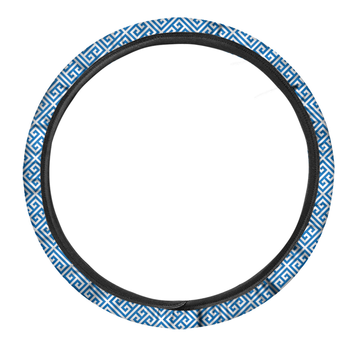Blue Greek Key Print Pattern Car Steering Wheel Cover-grizzshop