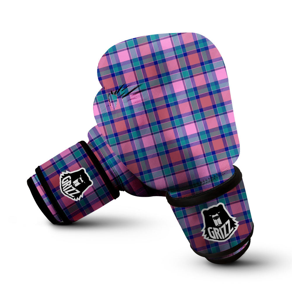 Blue Green And Pink Tartan Print Pattern Boxing Gloves-grizzshop