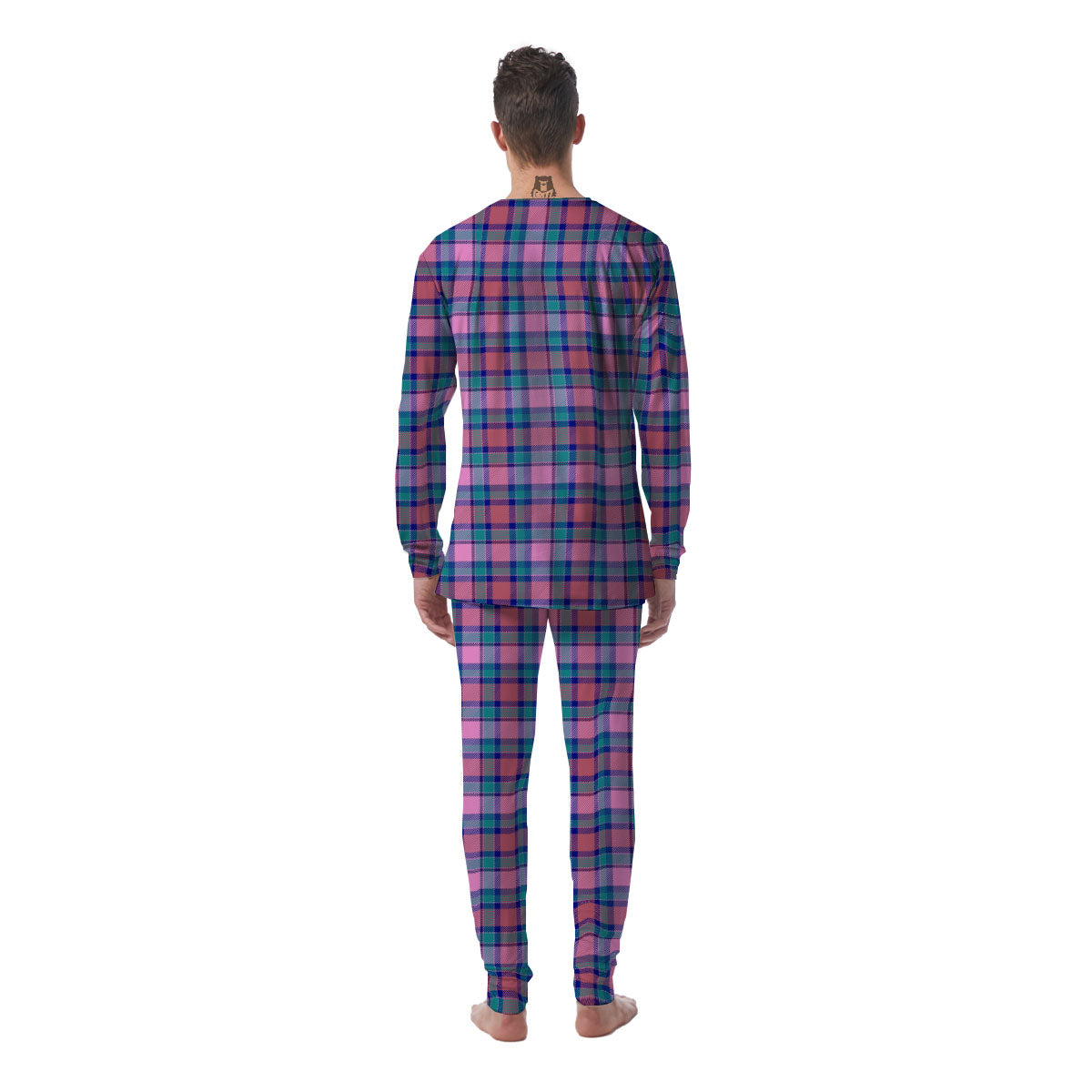 Blue Green And Pink Tartan Print Pattern Men's Pajamas-grizzshop