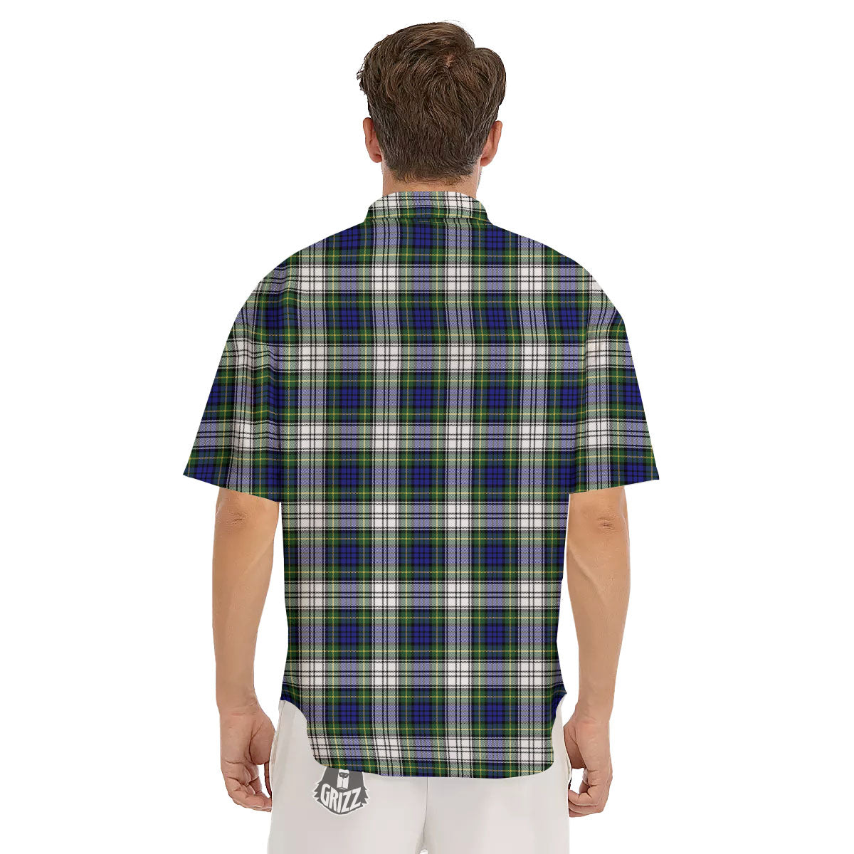 Blue Green And White Plaid Print Pattern Men's Short Sleeve Shirts-grizzshop