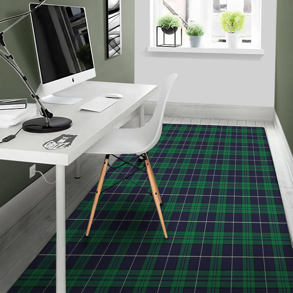 Blue Green And White Tartan Print Floor Mat-grizzshop