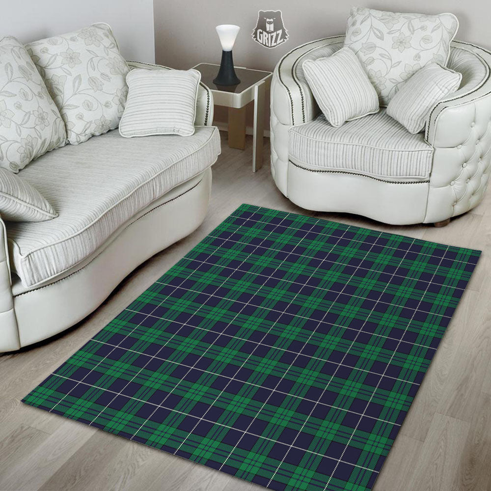 Blue Green And White Tartan Print Floor Mat-grizzshop