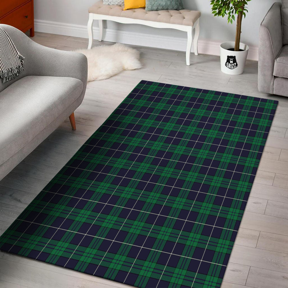 Blue Green And White Tartan Print Floor Mat-grizzshop