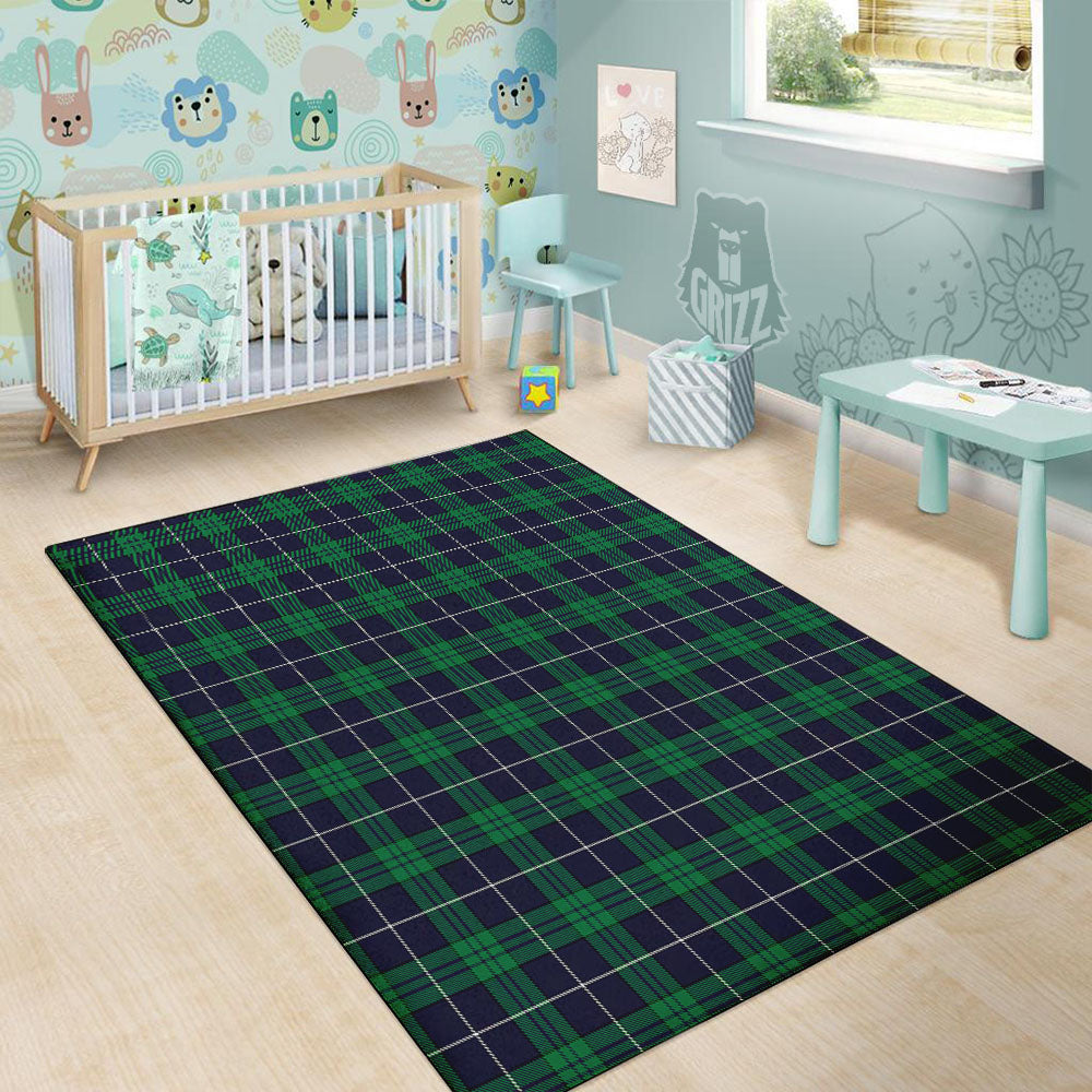 Blue Green And White Tartan Print Floor Mat-grizzshop