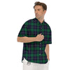 Blue Green And White Tartan Print Men's Short Sleeve Shirts-grizzshop