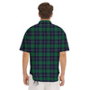 Blue Green And White Tartan Print Men's Short Sleeve Shirts-grizzshop