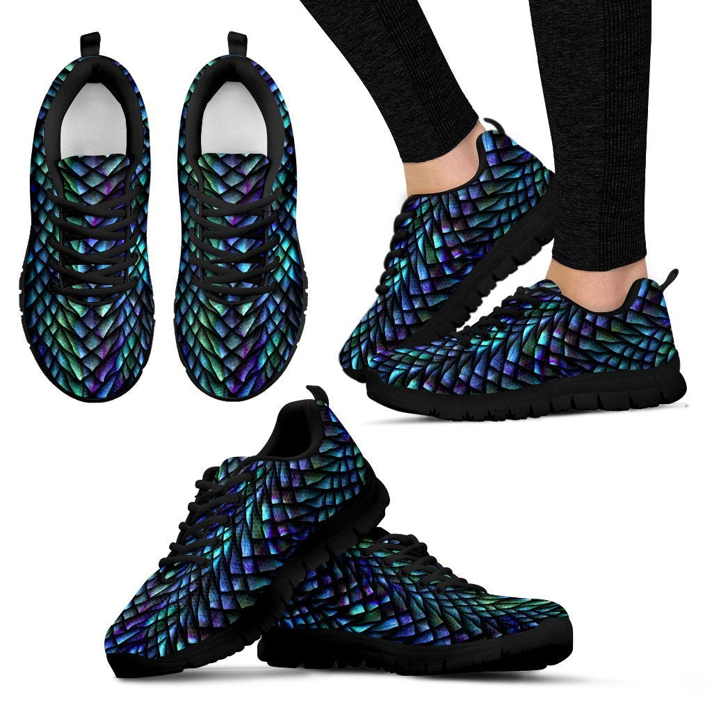 Blue Green Egg Skin Dragon Pattern Print Black Sneaker Shoes For Men Women-grizzshop