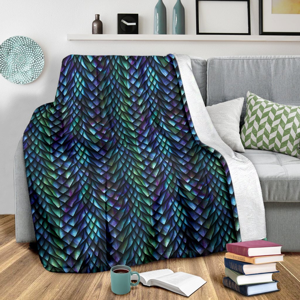 Blue Green Egg Skin Dragon Pattern Print Blanket-grizzshop