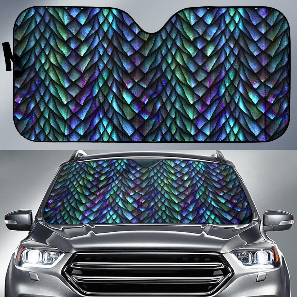 Blue Green Egg Skin Dragon Pattern Print Car Sun Shade-grizzshop