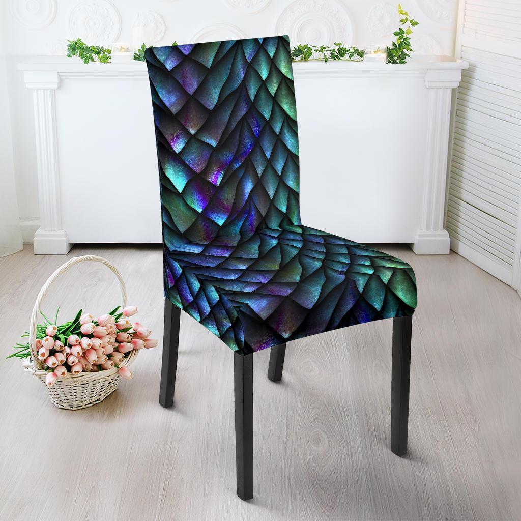 Blue Green Egg Skin Dragon Pattern Print Chair Cover-grizzshop