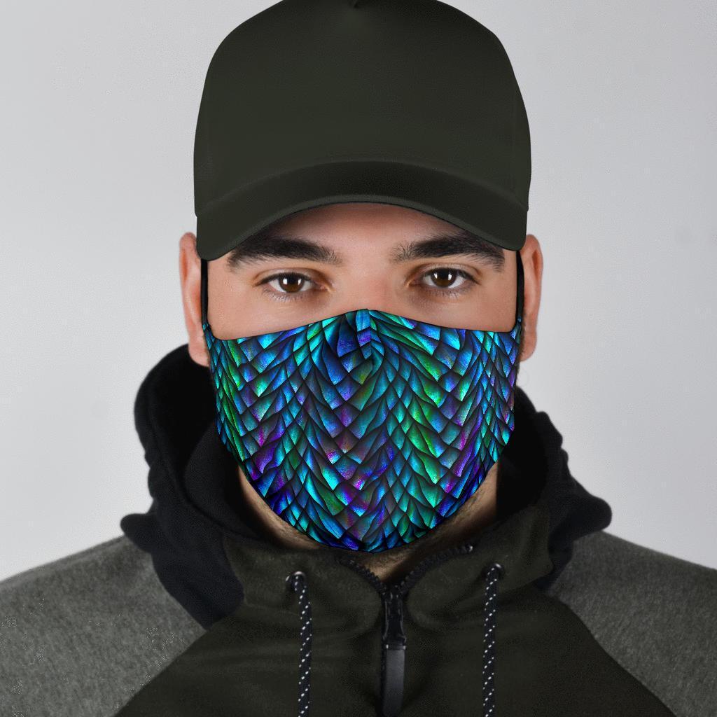 Blue Green Egg Skin Dragon Pattern Print Face Mask-grizzshop