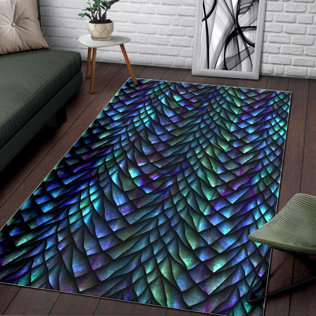 Blue Green Egg Skin Dragon Pattern Print Floor Mat-grizzshop