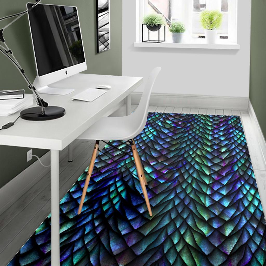 Blue Green Egg Skin Dragon Pattern Print Floor Mat-grizzshop