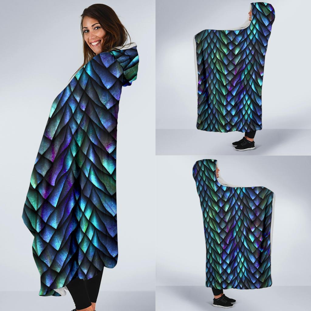 Blue Green Egg Skin Dragon Pattern Print Hooded Blanket-grizzshop