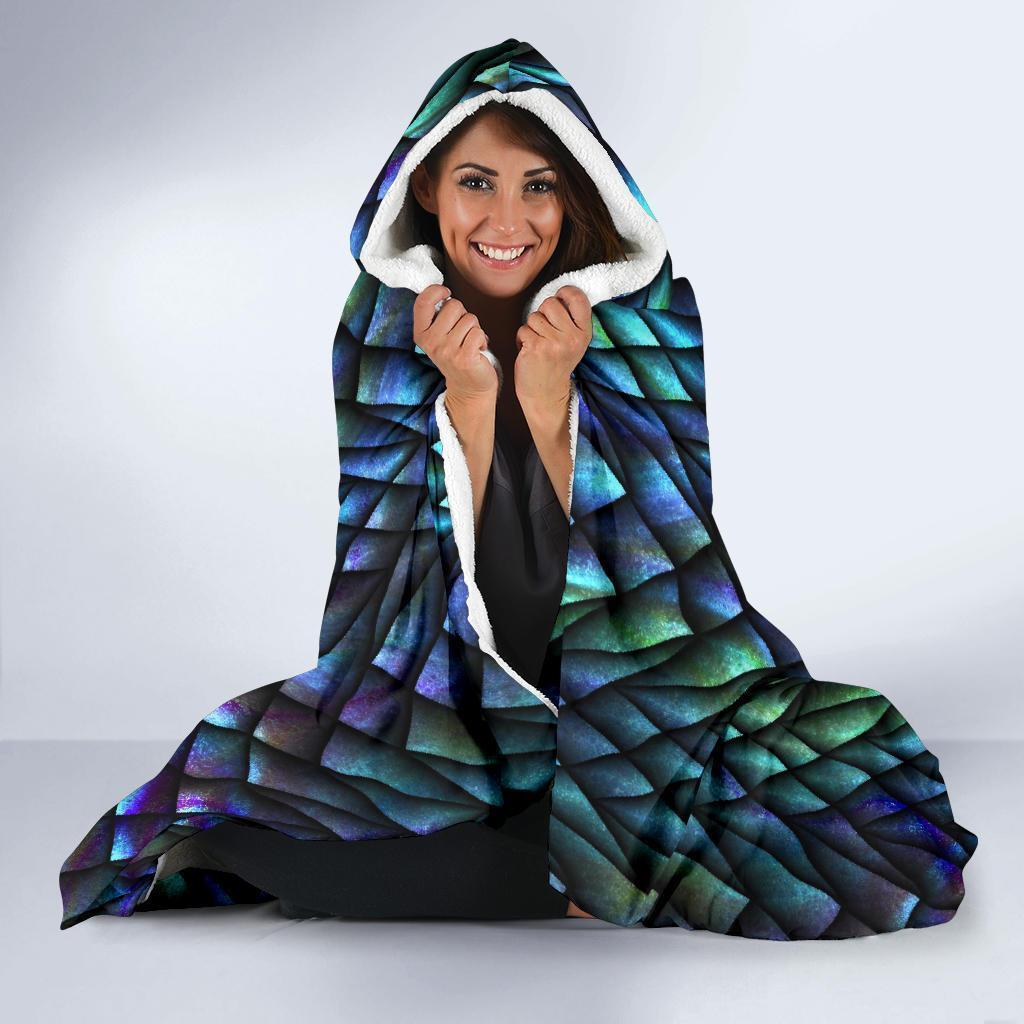 Blue Green Egg Skin Dragon Pattern Print Hooded Blanket-grizzshop