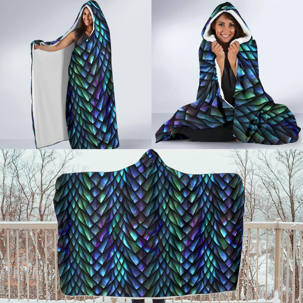 Blue Green Egg Skin Dragon Pattern Print Hooded Blanket-grizzshop