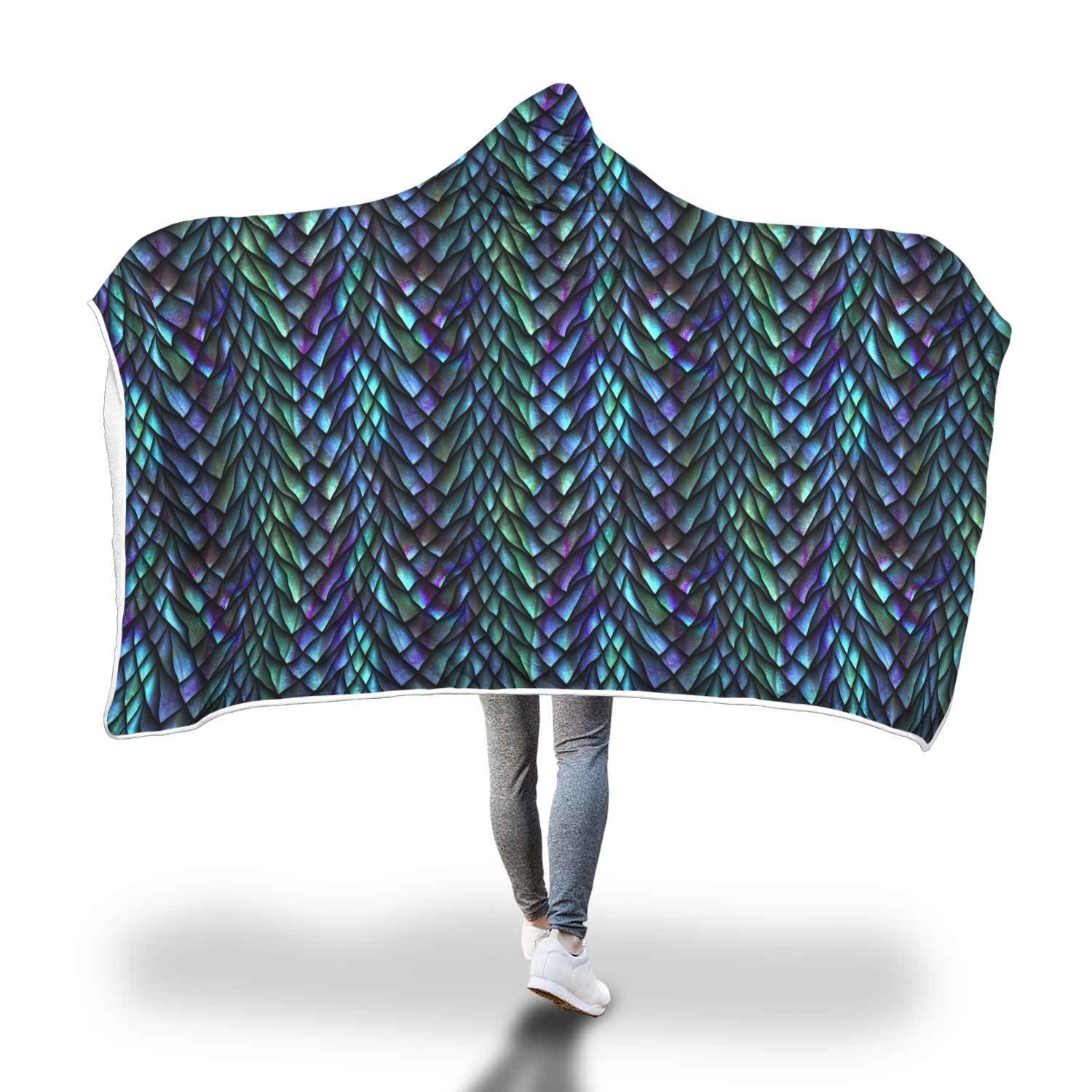 Blue Green Egg Skin Dragon Pattern Print Hooded Blanket-grizzshop