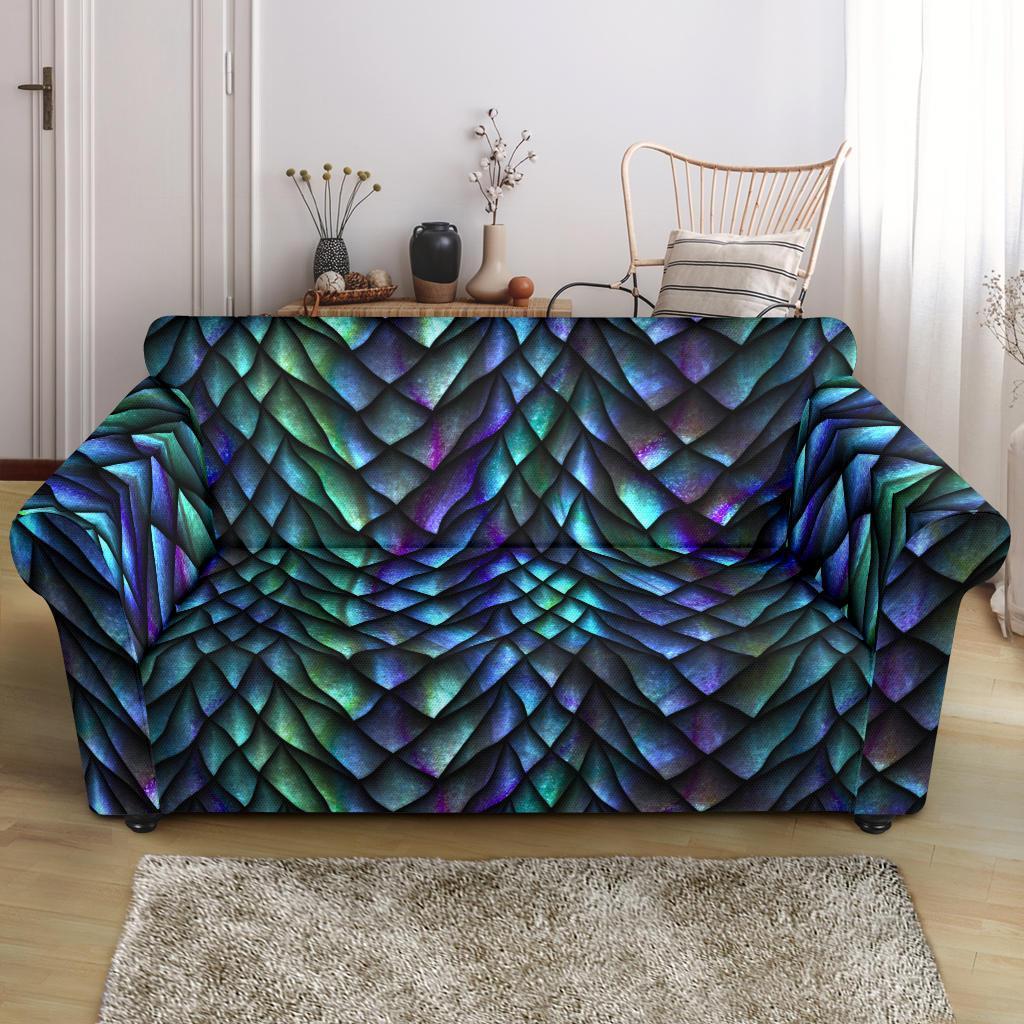 Blue Green Egg Skin Dragon Pattern Print Loveseat Cover-grizzshop