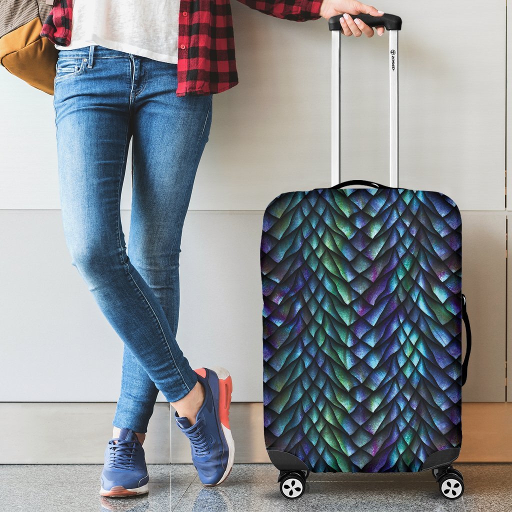 Blue Green Egg Skin Dragon Pattern Print Luggage Cover Protector-grizzshop