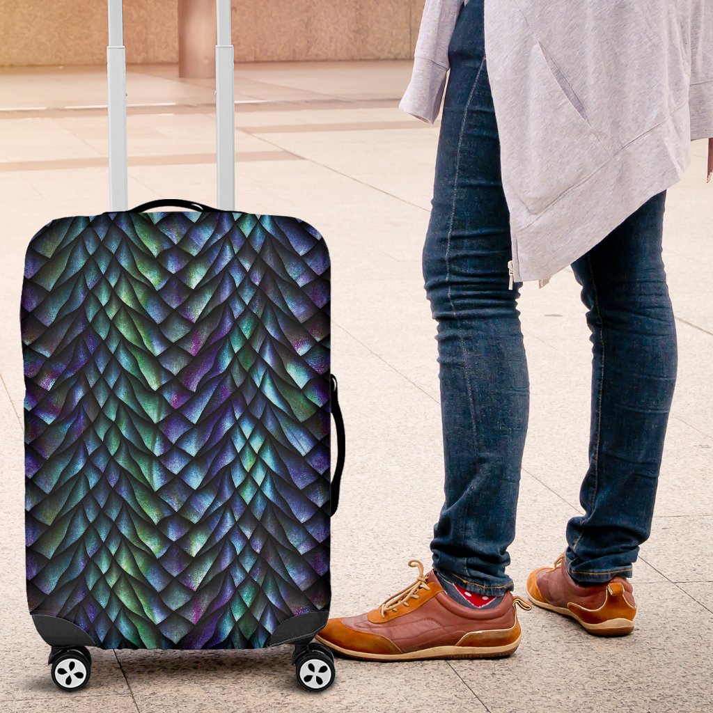 Blue Green Egg Skin Dragon Pattern Print Luggage Cover Protector-grizzshop