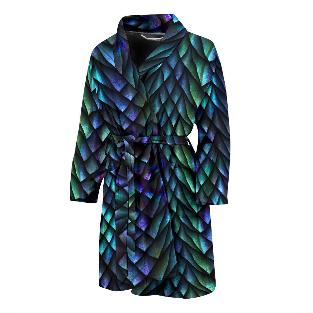 Blue Green Egg Skin Dragon Pattern Print Men Long Robe-grizzshop