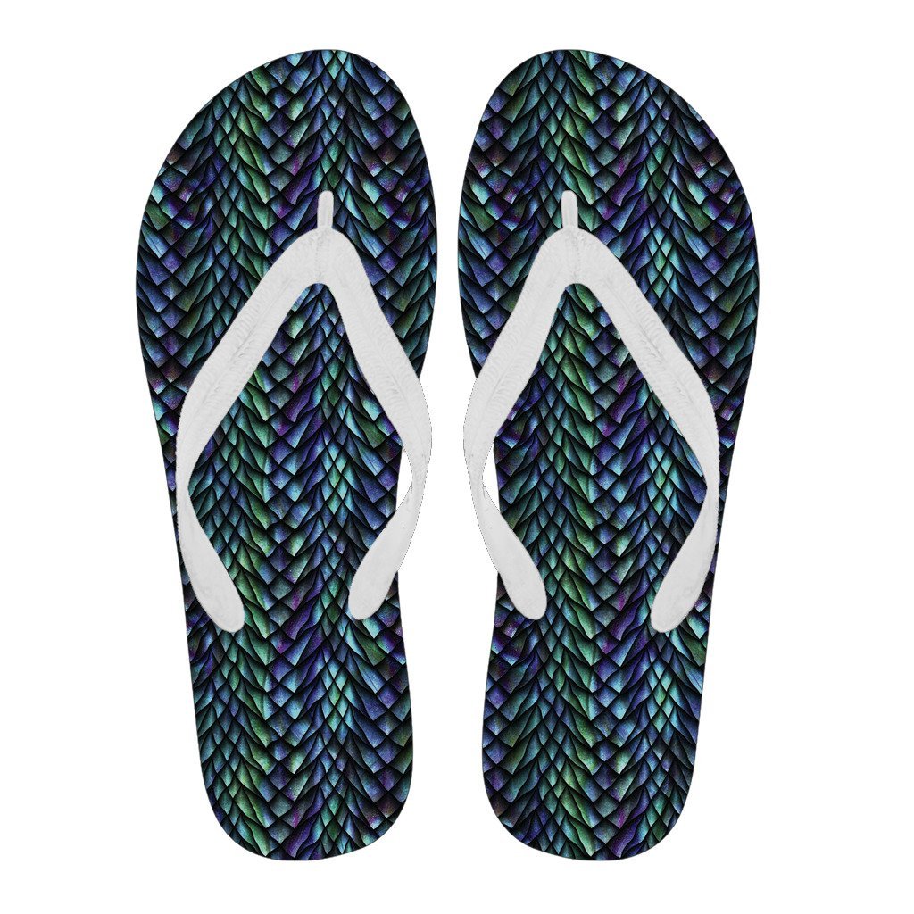 Blue Green Egg Skin Dragon Pattern Print Men & Women Flip Flops-grizzshop