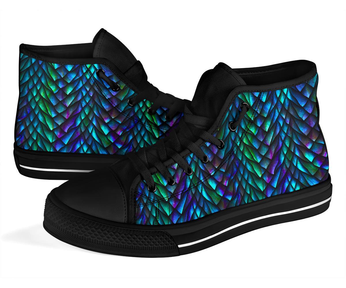 Blue Green Egg Skin Dragon Pattern Print Men Women's High Top Shoes-grizzshop