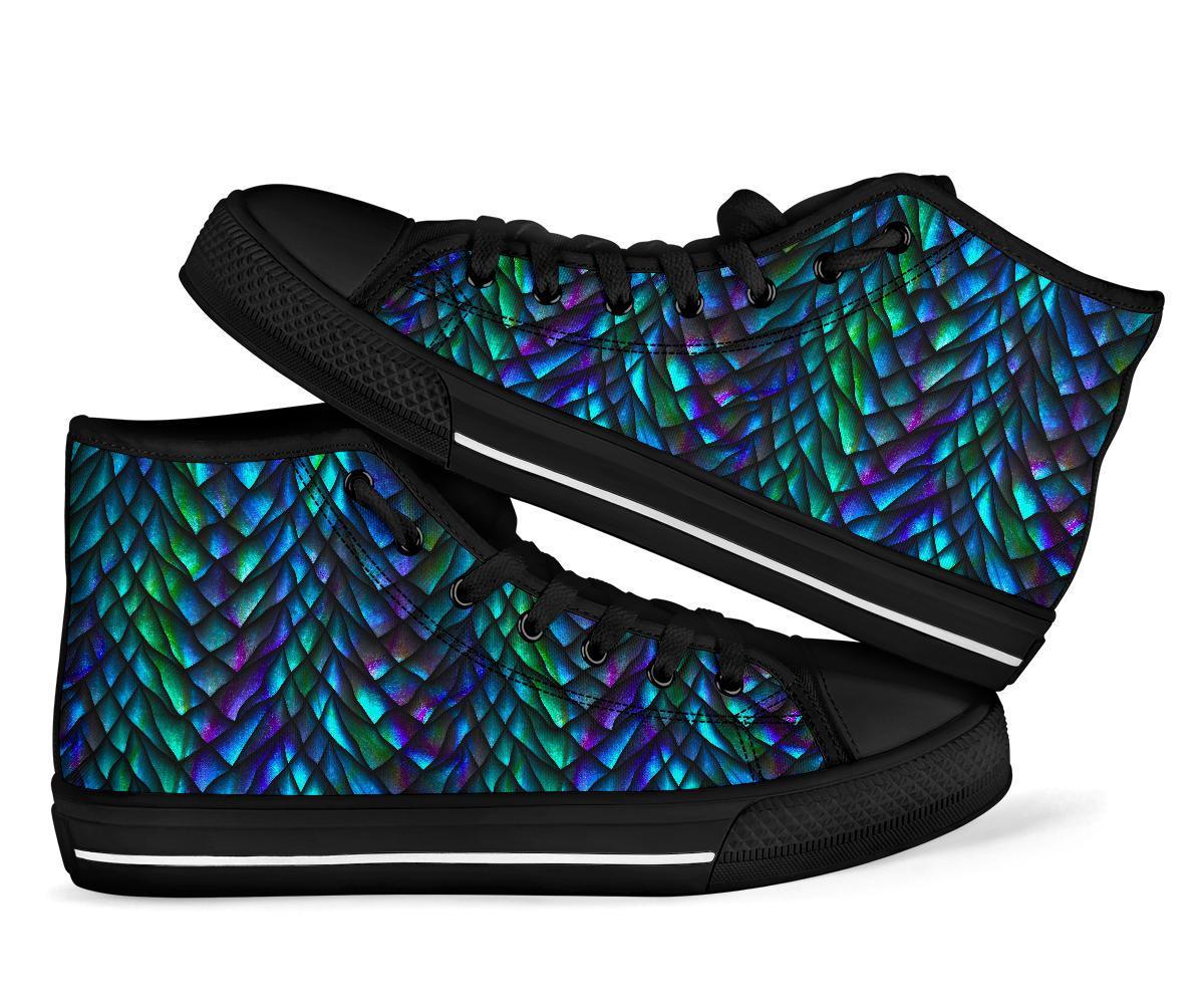 Blue Green Egg Skin Dragon Pattern Print Men Women's High Top Shoes-grizzshop